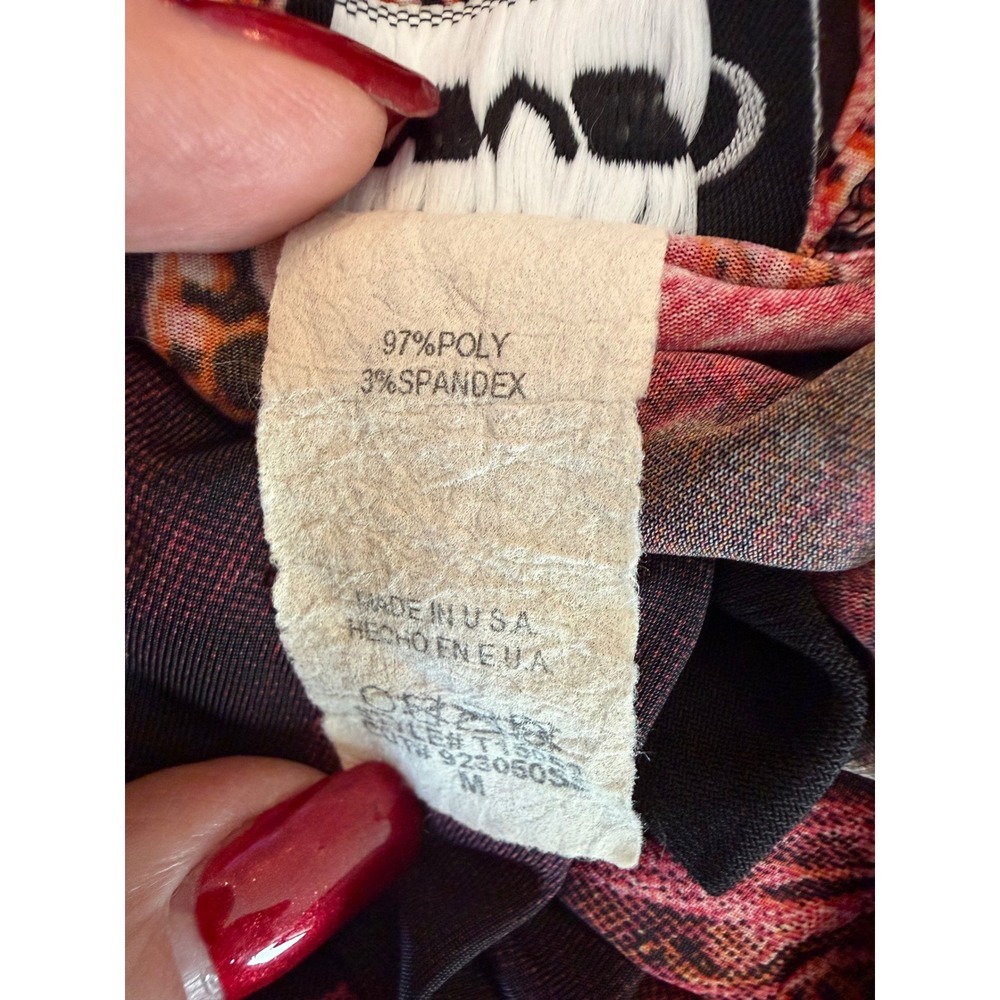Vintage Y2K Rave Women Babydoll Paisley Leopard Print Empire Waist Top M - Picture 4 of 4